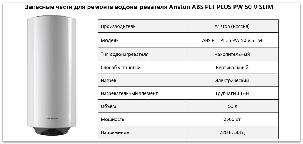 Купить запчасти Ariston ABS PLT PLUS PW 50 V SLIM в Южноуральске